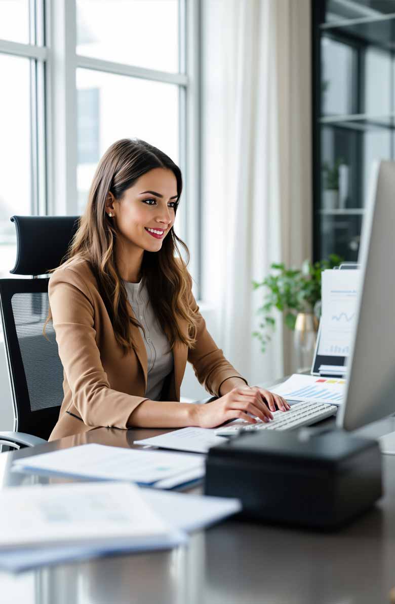 Jeune femme profesionnelle, réalise un bulletin de paie